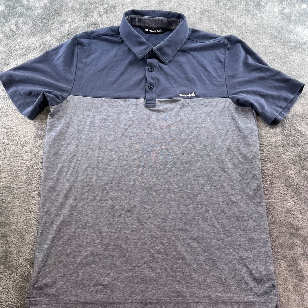 TravisMathew Mens Short Sleeve Polo Shirt Navy Grey Color Block 1MU478 Medium